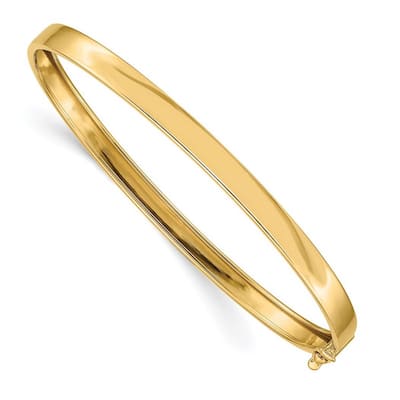 Curata 14k Yellow Gold Oval Solid Polished Safety clasp Flexible Bangle Bracelet