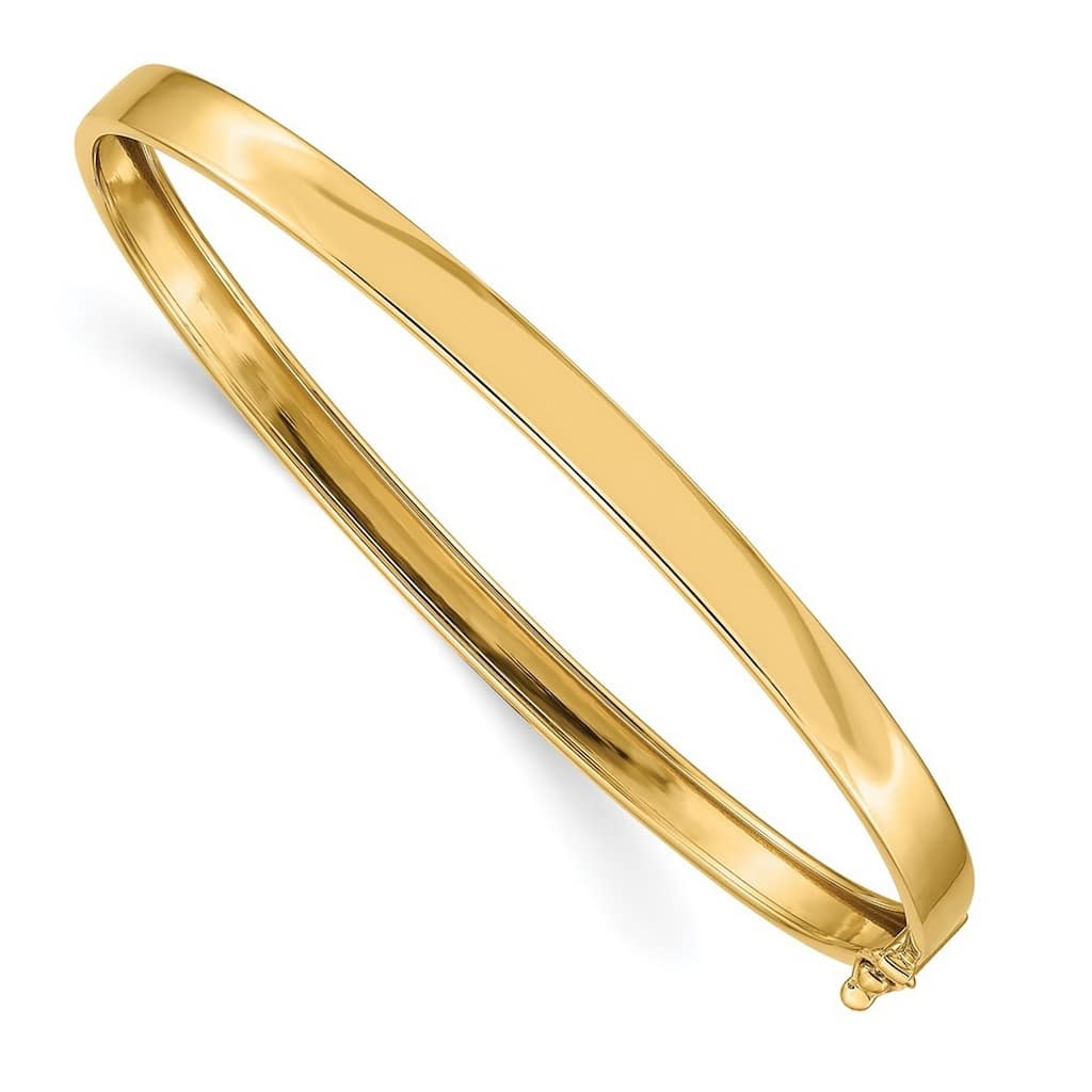 Curata 14k Yellow Gold Oval Solid Polished Safety clasp Flexible Bangle Bracelet