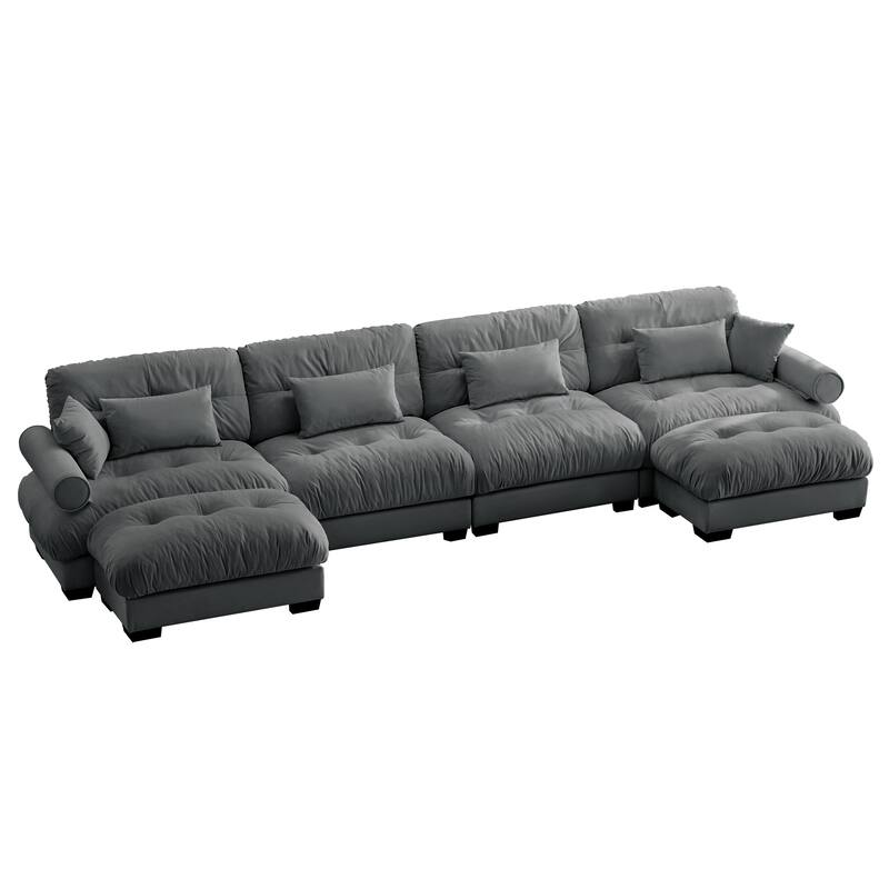 U-Shaped 4 Deep Seater Sectional Sofa with 2 Movable Ottomans & Pillows