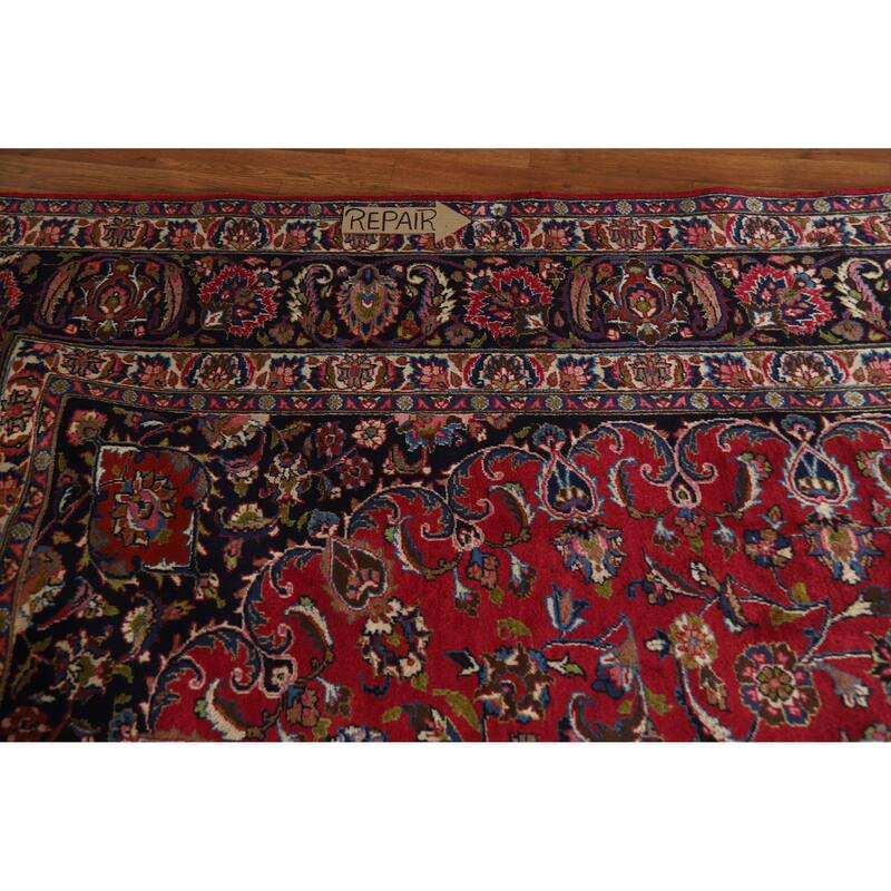 Hand Knotted Oriental 100% Wool Carpet Traditional Floral Red Mashad Area Rug - 15' 1'' X 10' 0''