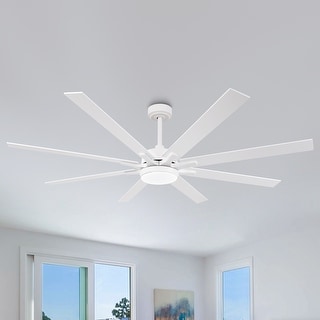 65" Integrated LED White Dimmable Ceiling Fan with Light and Remote - 65" D x 65" W x 13.4" H