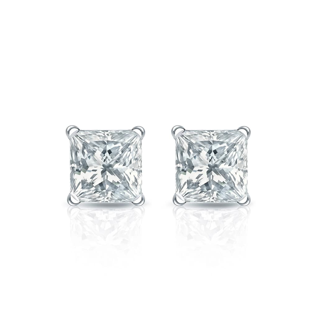 Auriya 14k Gold Lab Grown Princess Diamond Stud Earrings 0.50 to 5.00 ct. tw. 4-Prong Martini Push-Back (F-G VS)