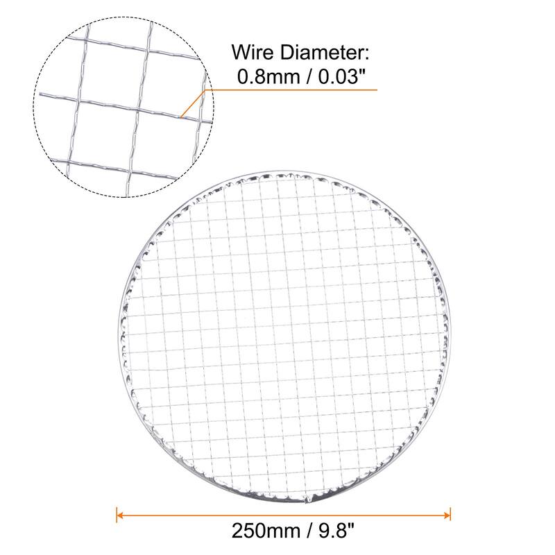 10pcs Round BBQ Grill Net 9.8" Dia Galvanized Iron Barbecue Mesh Mat for Baking - Silver