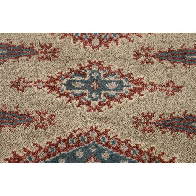 Geometric Viss Indian Runner Rug Handmade Wool Carpet - 2'6"x 9'9"