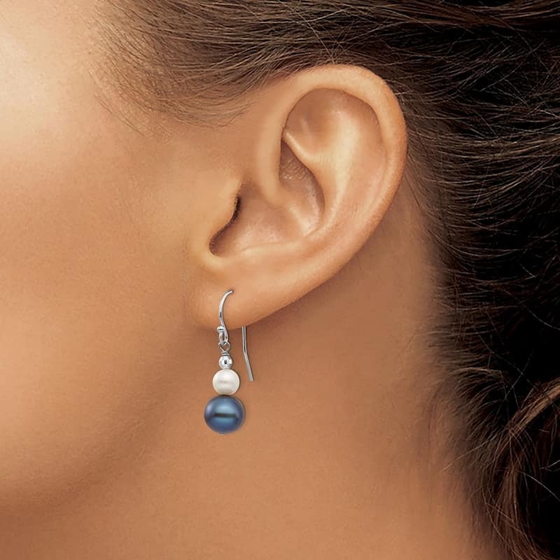 Curata 14k White Gold 29x9mm Freshwater Freshwater Cultured Pearl With Mirror Bead Earrings