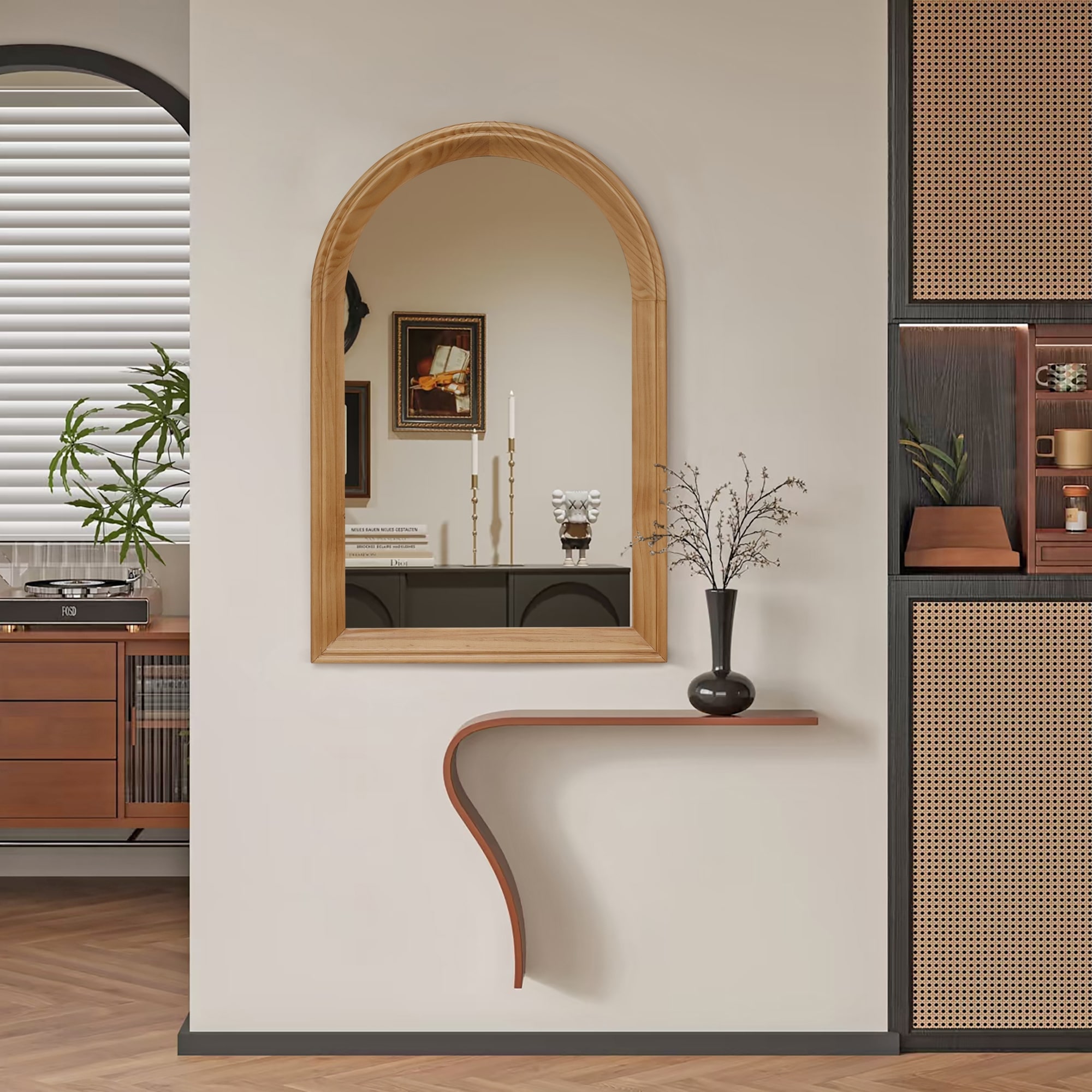Transitional Arch Wood Frame Accent Wall Mirror - 24''x36''