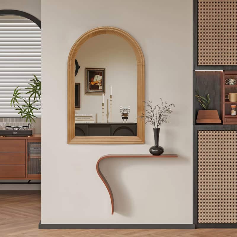 Arched Wood Framed Wall Mirror, 35.43" H x 23.62" W Rustic Decorative Mirror for Bathroom/Vanity/Living Room