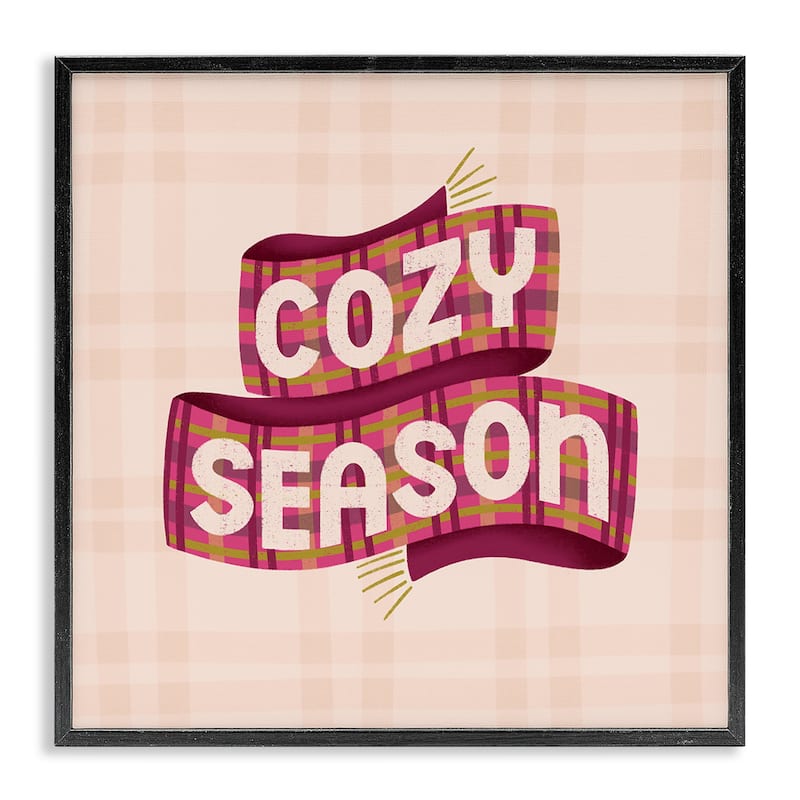 Stupell Cozy Season Scarf on Plaid Framed Giclee Art Design By Sarah Hickman - 24 x 24 - Black