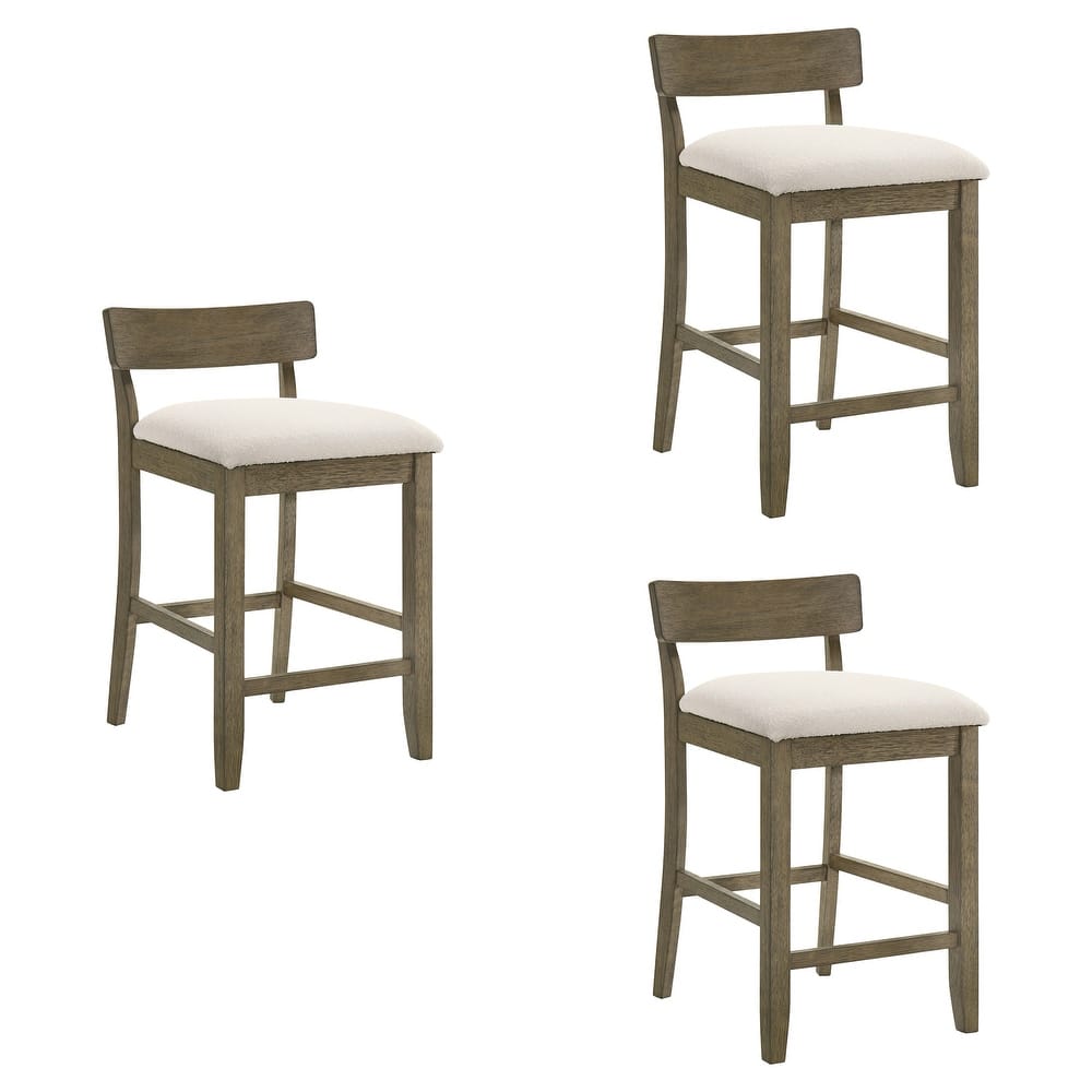 Merie Modern Transitional Wood Counter Height Kitchen Bar Stool with White Boucle Fabric Upholstered Seat