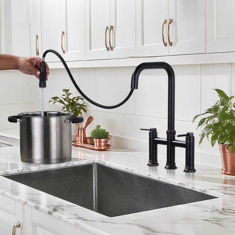 WOWOW Double Handle Pull Down Kitchen Faucet
