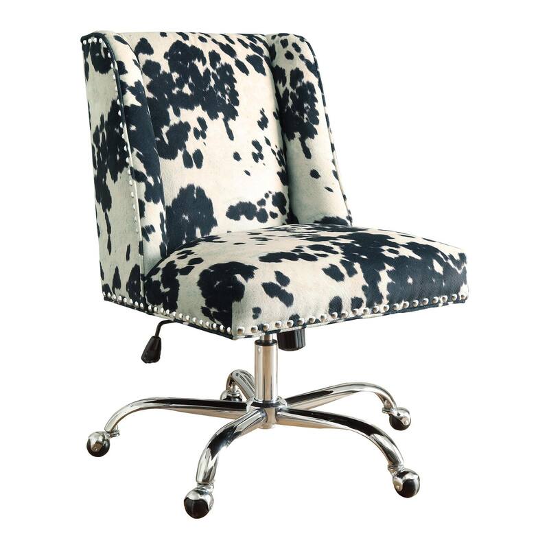 Office Chair Cow Print, Modern Desk Chair with Wood Base, Comfortable Home Office Chair, Stylish Computer Chair