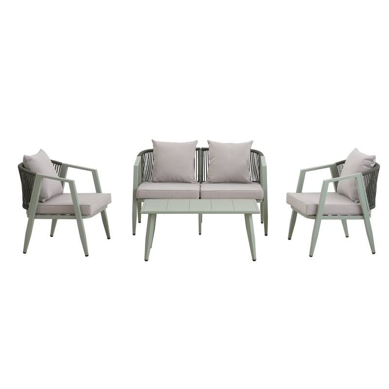 Roomfitters 4 Pcs Modern Outdoor Seating Set, Durable and Comfortable Patio Furniture Set for Backyard, Poolsides