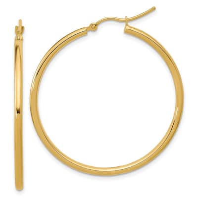 Curata 10k Yellow Gold Polished 2x40mm Classic Hoop Earrings