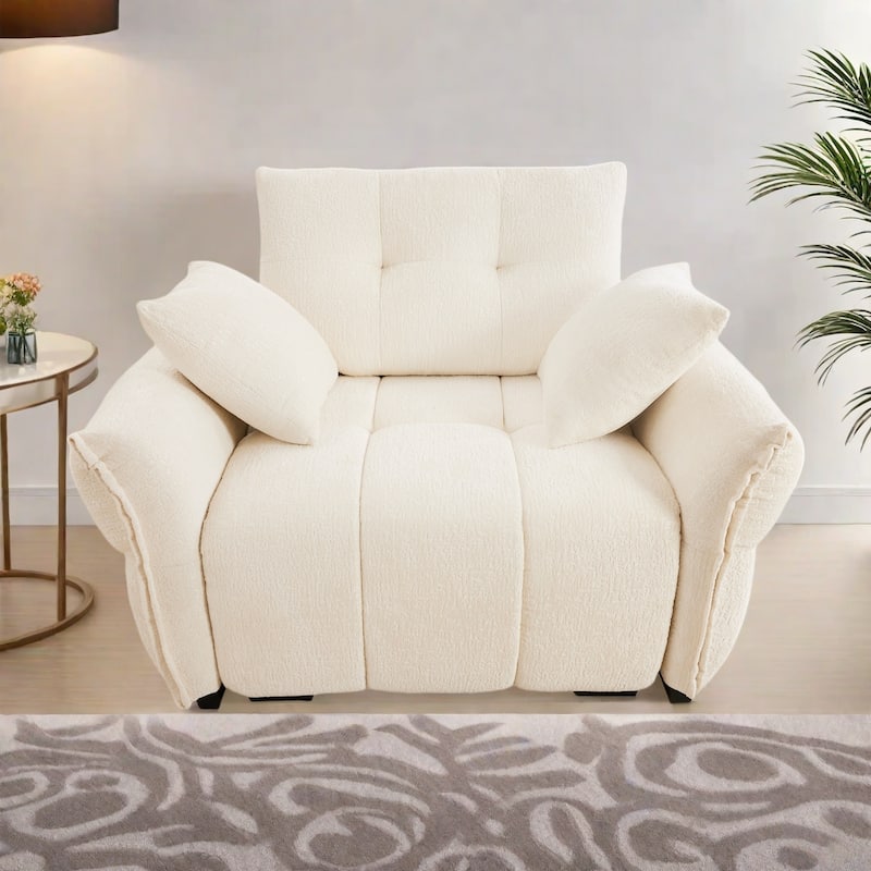 53.94" Chenille 1-Seater Sofa with High-Resilience Support Cushions and Throw Pillows - Beige
