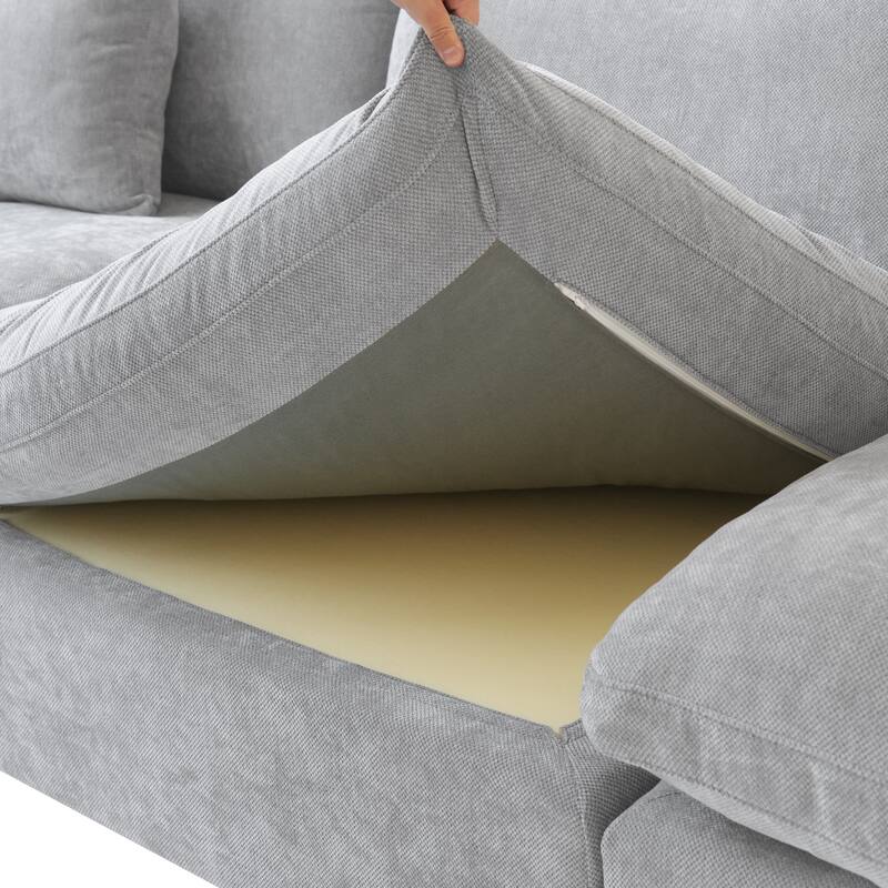 155.9" L-shaped Modern Linen Sectional Modular Sofa 4-Seater Down Filled Cloud Couch with Ottoman