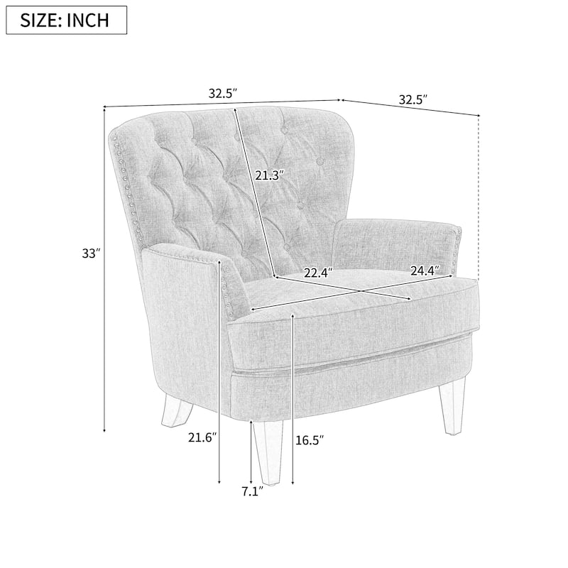Polyester Vintage Lounge Chair with Nailhead Trim, Curved Backrest and 220lb Weight Capacity
