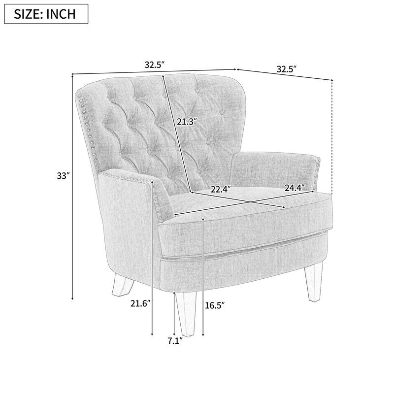 Vintage-Inspired Upholstered Lounge Chair with Nailhead Trim ,Solid Wood Legs for Stability and Elegant Curved Backrest