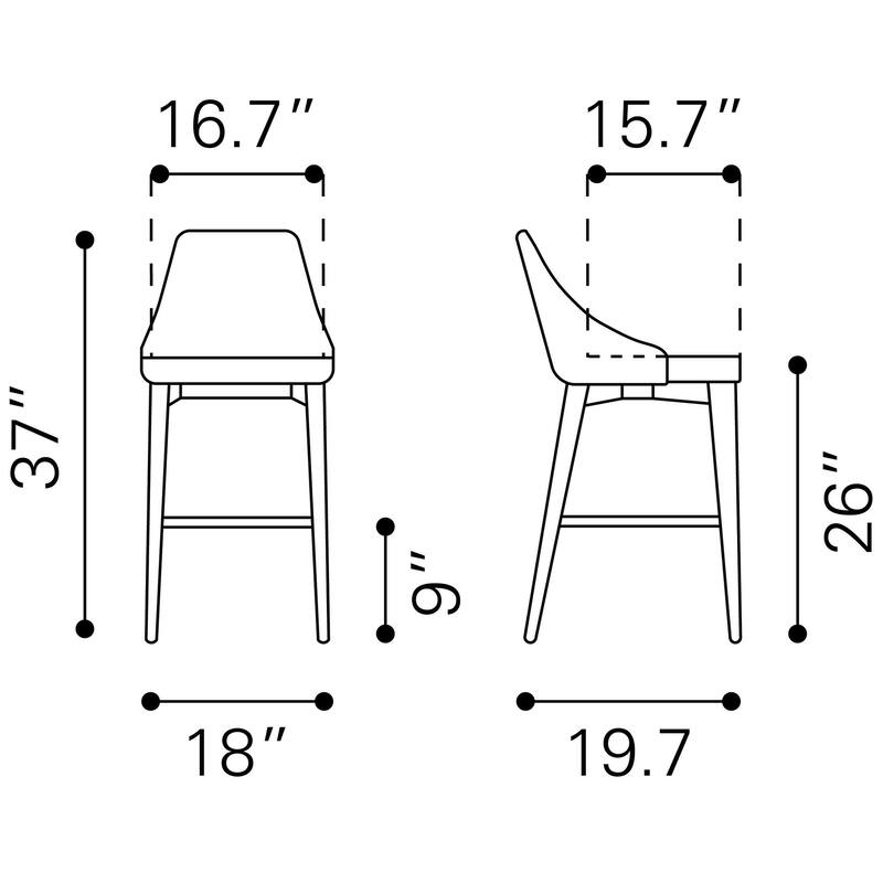 Counter Chair Solid Back - Product (in) : 18.1" W x 19.7" D x 37" H