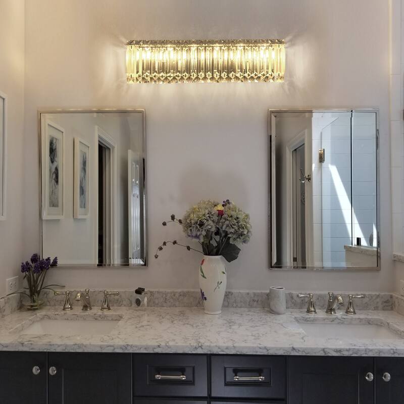 Modern Chrome Vanity Light for Bathroom Luxury Crystal Wall Sconce - W 23"