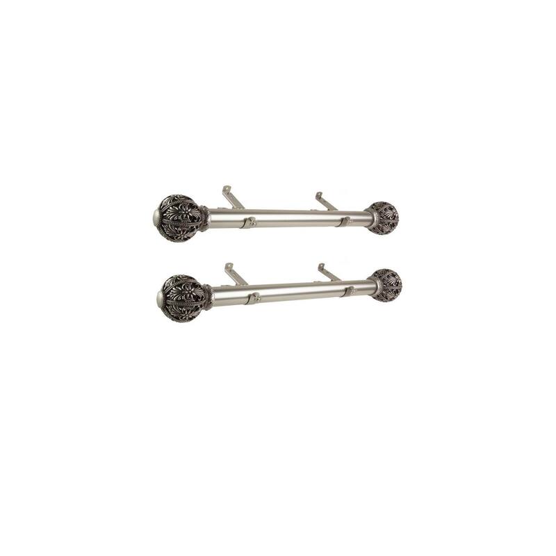 Steel Curtain Rods Set - 12-20 Inch Adjustable Rods & Finials - Satin Nickel Drapery Hardware - M
