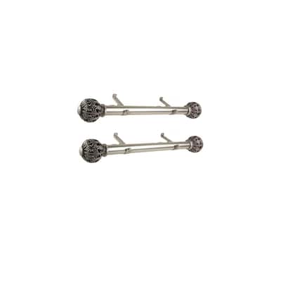 Steel Curtain Rods Set - 12-20 Inch Adjustable Rods & Finials - Satin Nickel Drapery Hardware - M