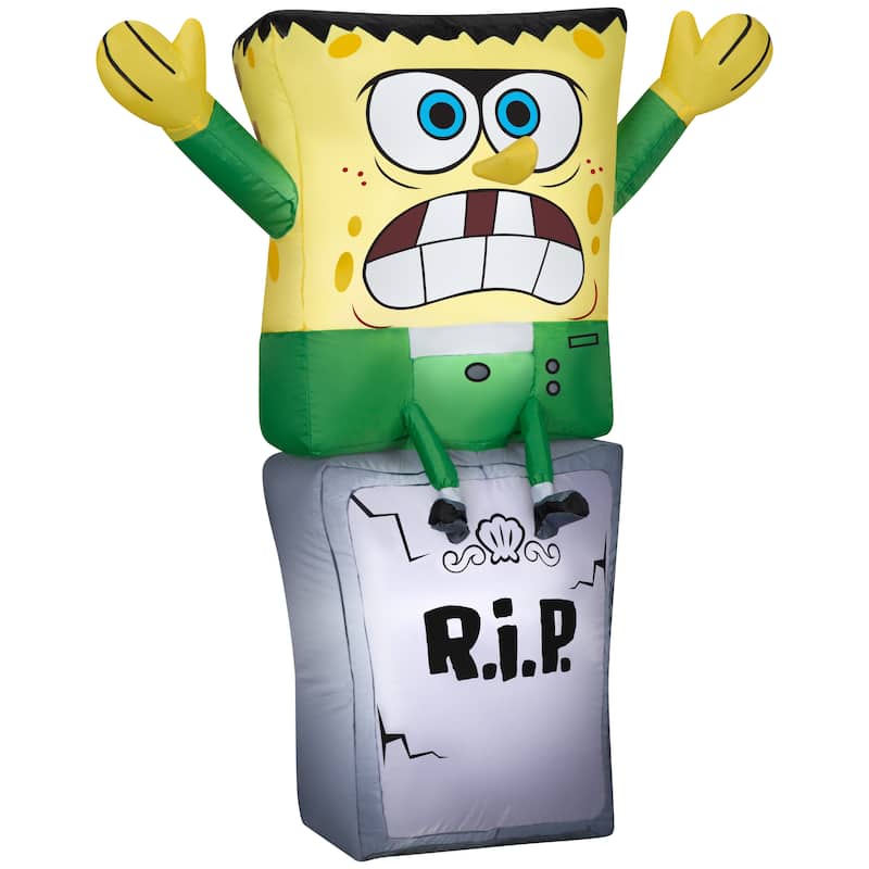 Gemmy Airblown SpongeBob as Monster on Tombstone Nick, 3 ft Tall, Multi