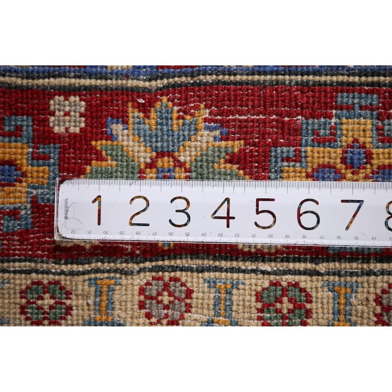 Gray Geometric Kazak Oriental Area Rug Hand-Knotted Wool Carpet - 4'11" x 6'10"