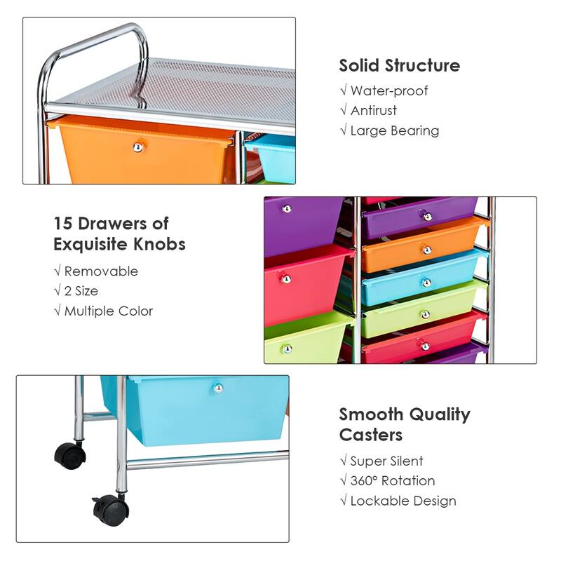 15-drawer Utility Organizer Rolling Cart with Wheels