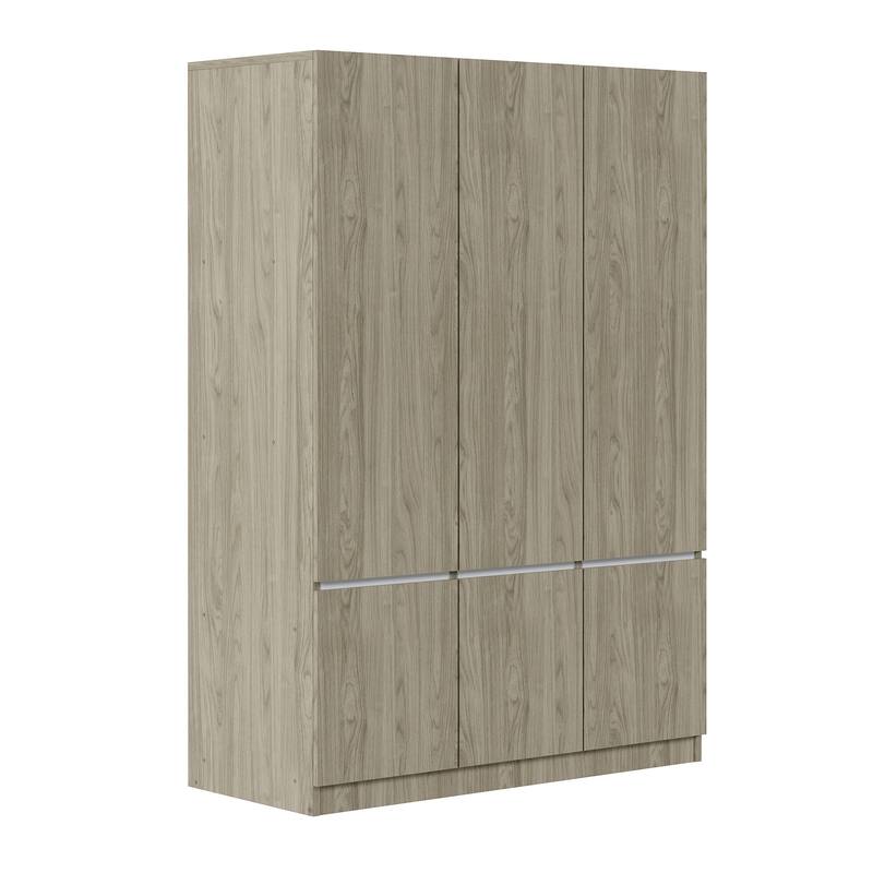 6-Doors Wooden Wardrobe Storage Armoire with Built-in Hanging Rail Clothes Storage Cabinet for Bedroom