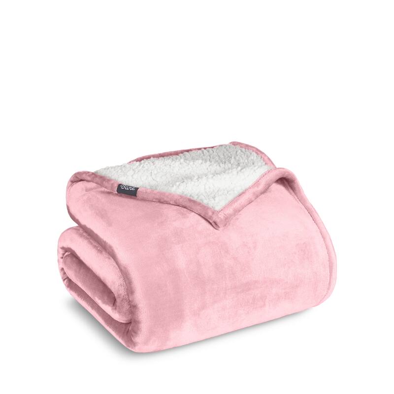 Bare Home Sherpa Fleece Blanket - Reversible Plush Bed Blanket - Twin/Twin XL - Light Pink