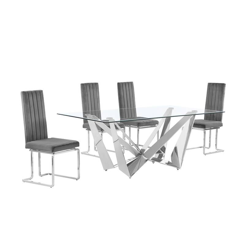 Best Quality Furniture D400/1-SC340-7 Dining Set with 78" 12mm Glass with Bevel