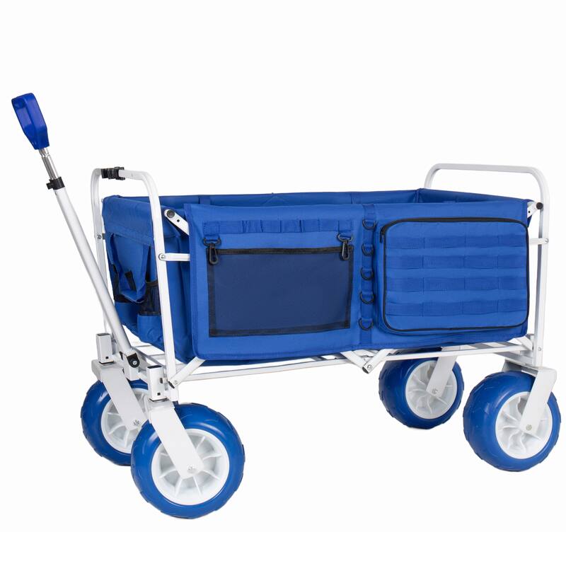 Beach Wagon Cart, 500lbs Heavy Duty Collapsible Folding Wagon, Oversized 150L, 9" PVC All-Terrain Wheels, Adjustable Handle