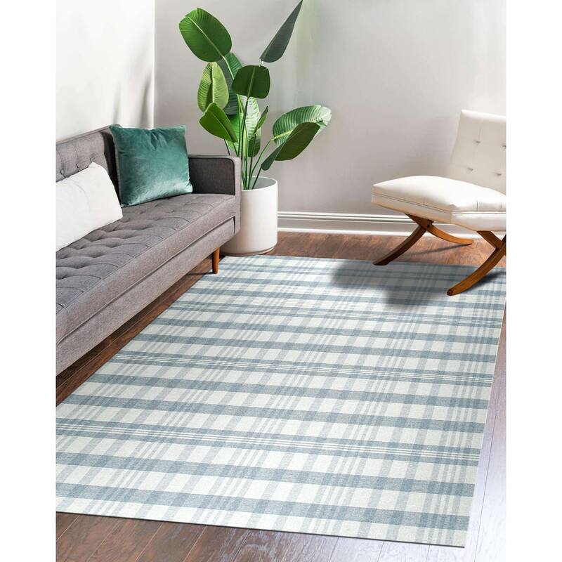 Gray Transitional Geometric Reversible Plaid Area Rug, Elegant Soft Texture for Home Interiors - L