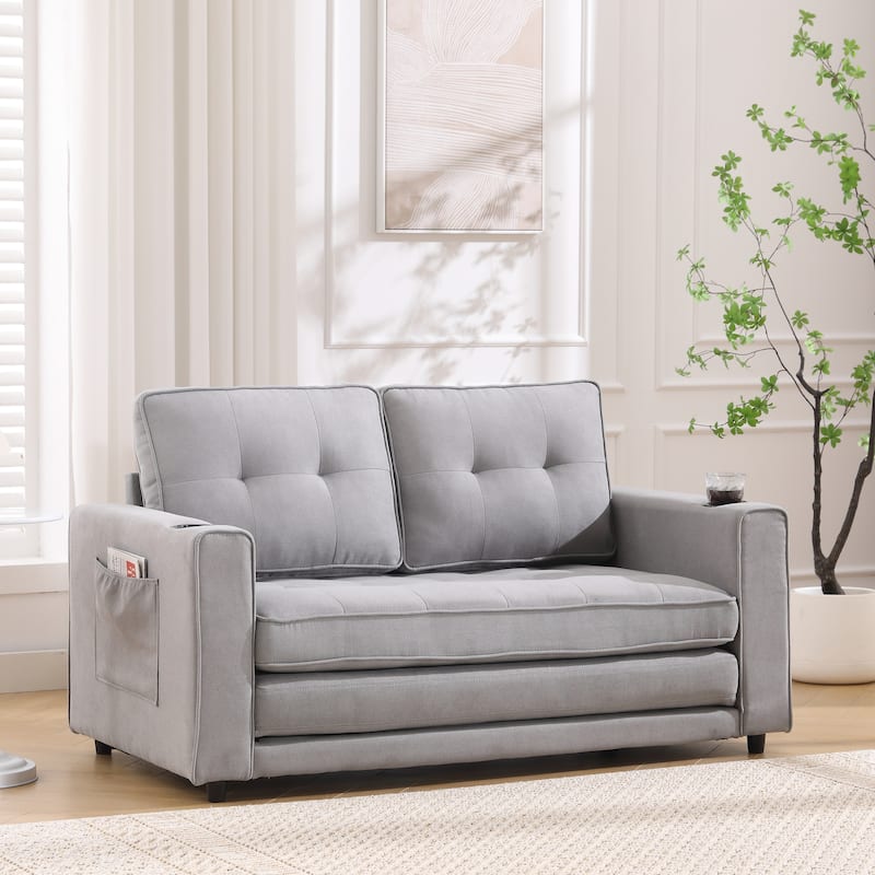 3-in-1 Upholstered Futon Sofa Convertible Sofa bed,Foldable Tufted Loveseat with Pull Out Sleeper Couch Bed - Light Gray