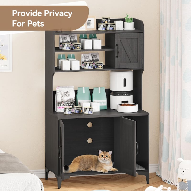 Cat Litter Box Furniture With Shelf Storage And 3 Doors Cabinet