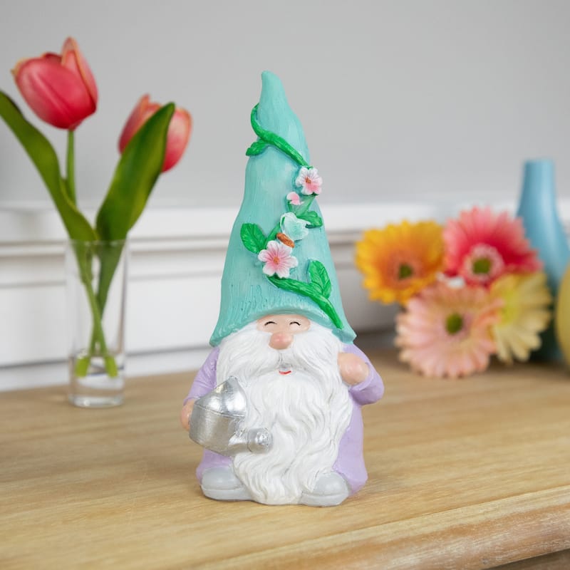 Happy Gardening Gnome with Watering Can Outdoor Garden Statue - 7.75"