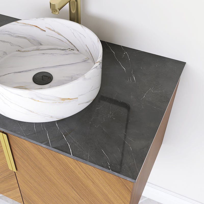 Wall-Mounted Bathroom Vanity with Stone White Ceramic Sink