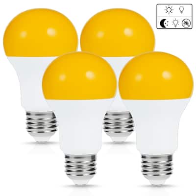 4 Pack A19 Amber Yellow LED Bug Light Bulb , Bug Free Mosquito Repellent Lights With Sensing Function for Patio Porc - 4.26 in.