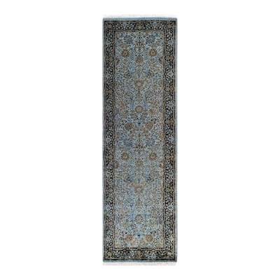 Overton Hand Knotted Wool Vintage Inspired Modern Contemporary Overdyed Blue Runner Rug - 2' 6" x 8' 6"