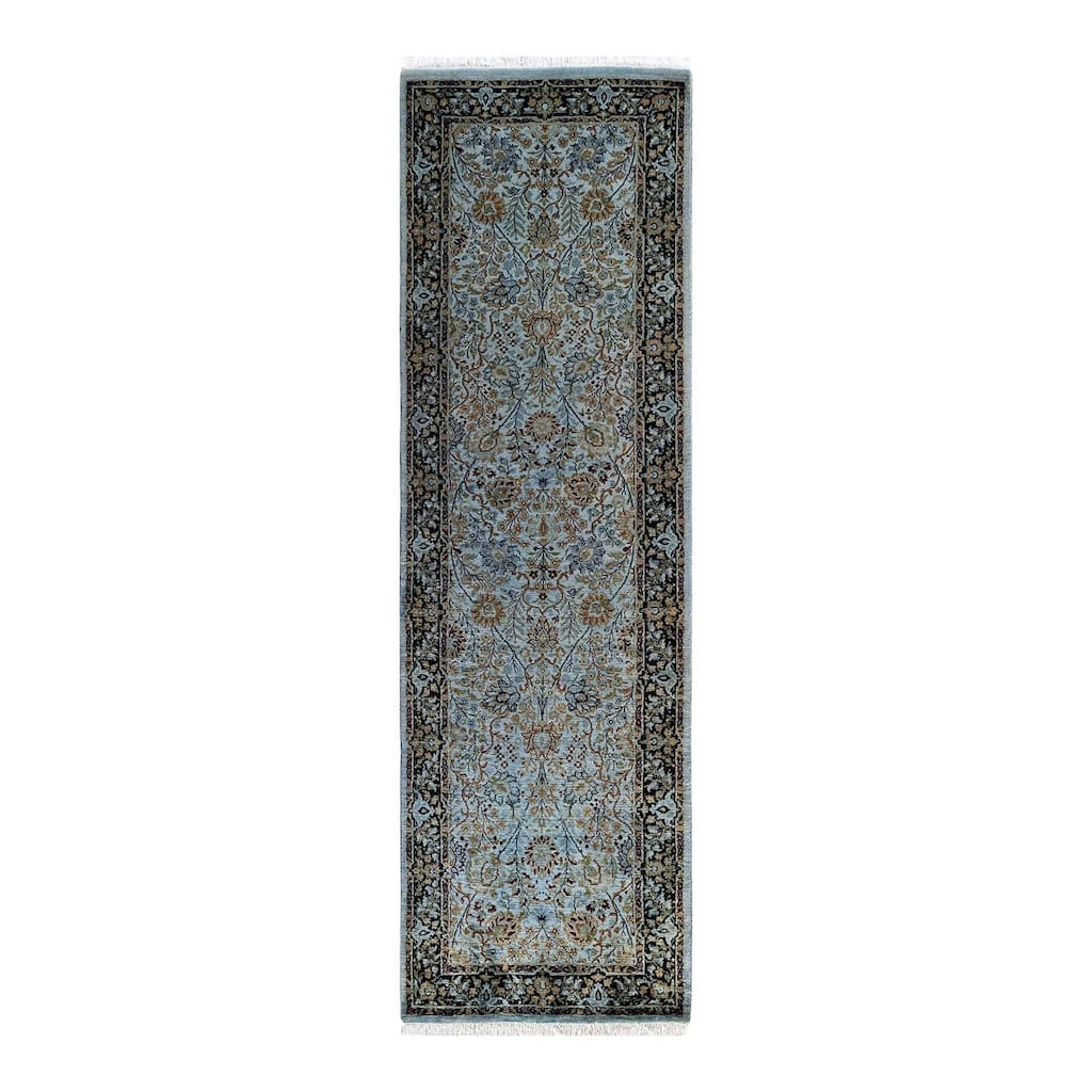 Overton Hand Knotted Wool Vintage Inspired Modern Contemporary Overdyed Blue Runner Rug - 2' 6" x 8' 6"