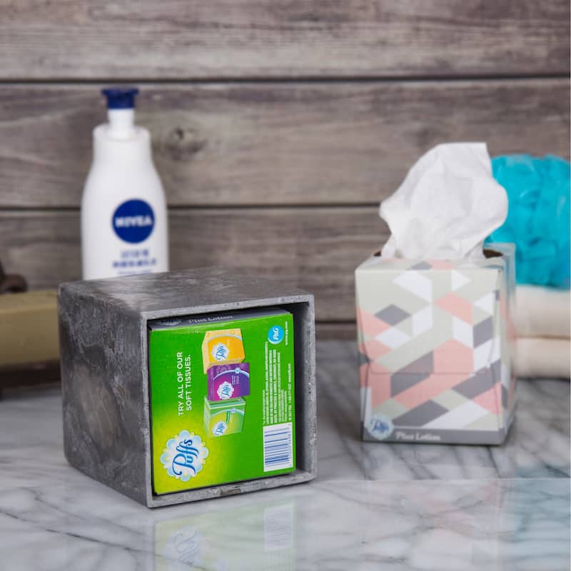 Creative Home Charcoal Marble Square Tissue Box Holder, Tissue Paper Cover - Dark Gray - 5.2" x 5.2" x 5.5 H