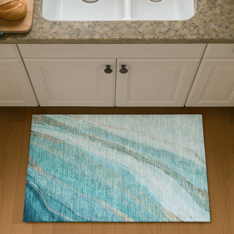 Premium Washable Super Soft Modern Motion Mayfield Rug - Turquoise - 1'8" x 2'6"