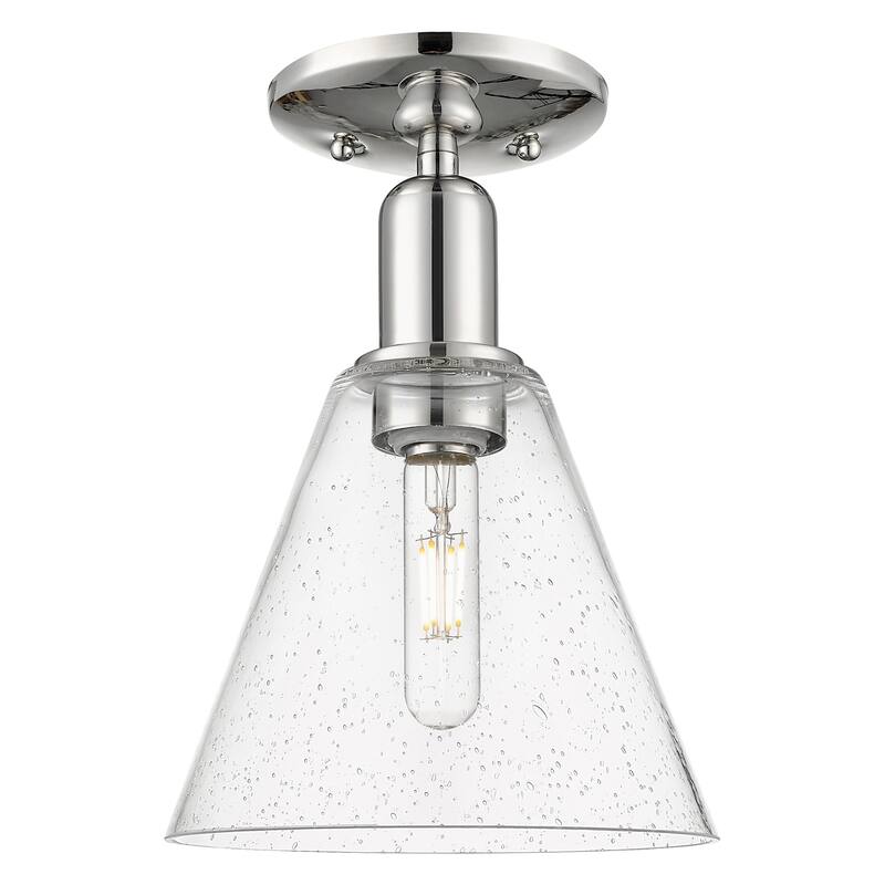 Innovations Lighting 716-1C-12-8 Berkshire Glass Semi-Flush Berkshire - Polished Nickel / Seedy