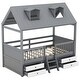 preview thumbnail 32 of 47, House Bed Wood Low Loft Bed House-shape Frame Bed with 2 Roof Skylights, Kids Storage Bed with 4 Drawers, Guardrail and Stairs