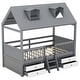 preview thumbnail 18 of 22, Twin Size Wooden House Bed with Fence and Roof for Kids