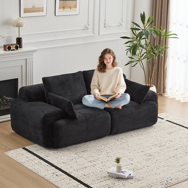 Modular Sectional 2-Seater Cloud Couch, Corduroy Upholstered Boneless Sofa, Compressed Sofa with Cushion & Throw Pillows