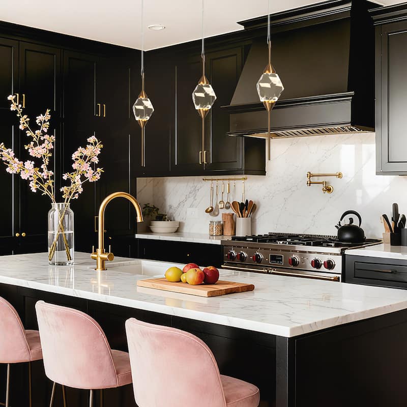 Modern Gold LED Crystal 1-Light Pendant Light for Kitchen Island Dining Room - 4" Dia. x 17" H