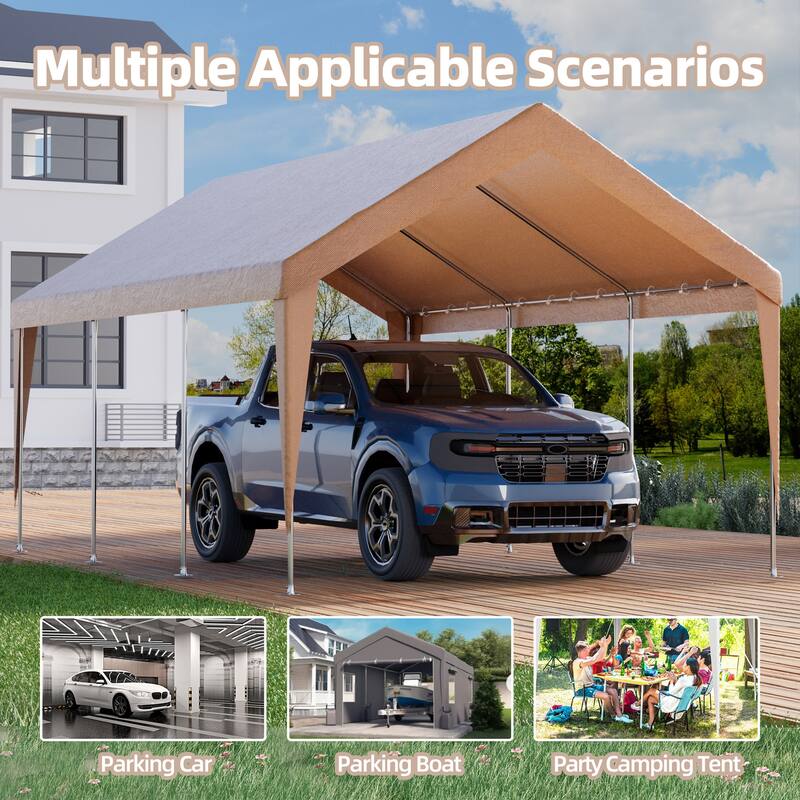 Heavy Duty Carport, All-Weather Waterproof Shelter with Steel Frame for Cars, Boats & Equipment