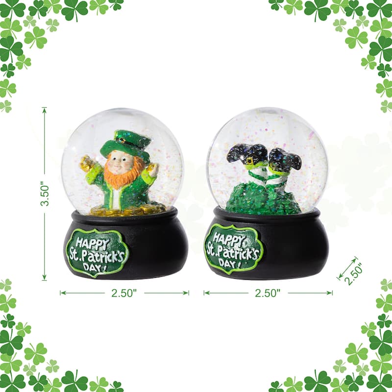 Glitzhome 3.5"H Set of 2 65mm St.Patrick's Resin Leprechaun Waterglobes