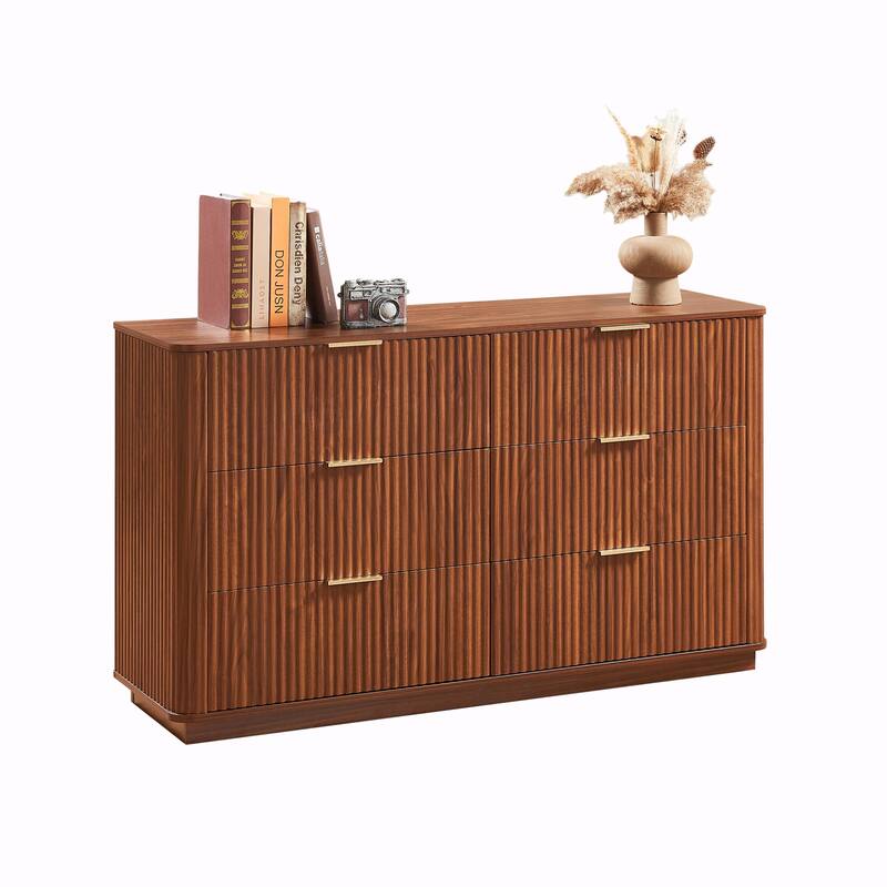 6-Drawer Dresser - 55" Wide Modern Chest of Drawers with Curved Wave Design